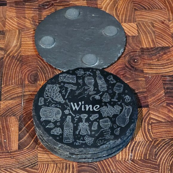 Set of 4 Laser-Engraved Slate Coasters Wine-Themed Handcrafted 4x4 Coasters - Picture 4 of 4